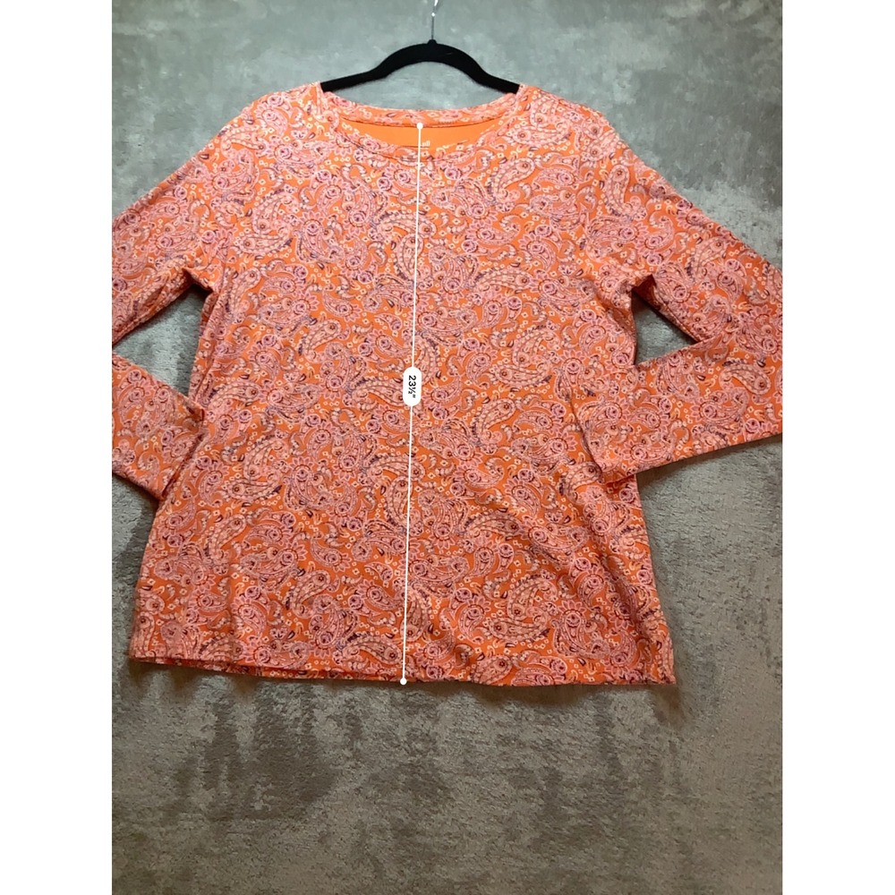 J. Jill Womens Orange Paisley Pima Cotton Long Sleeve Crew Neck Tee Size M - Picture 5 of 8